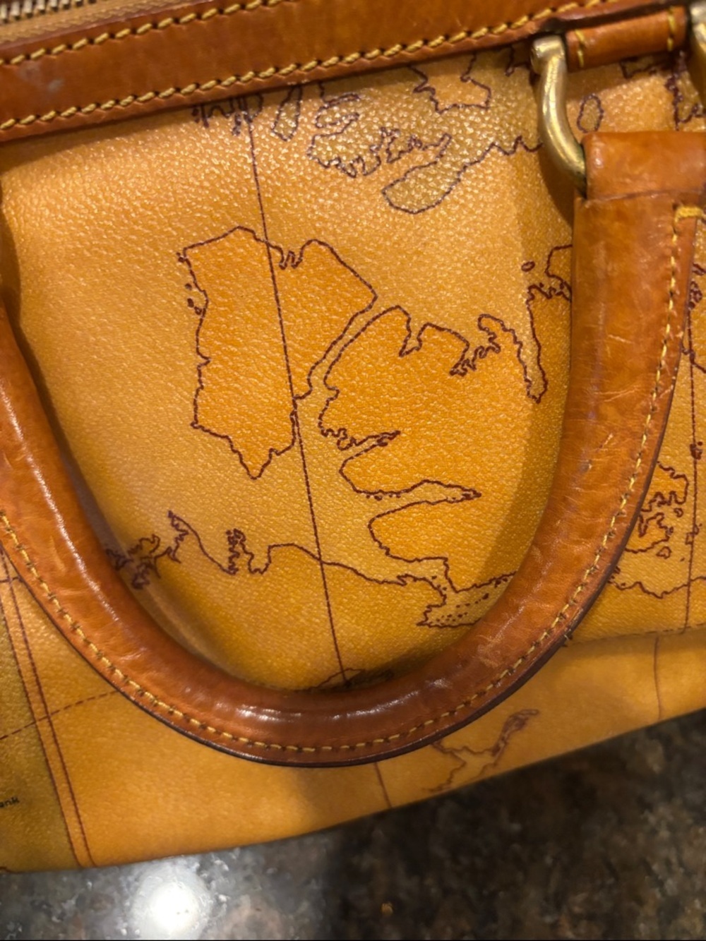 Alviero Martini Map-Print Leather Satchel in Cognac Brown - Picture 12 of 12